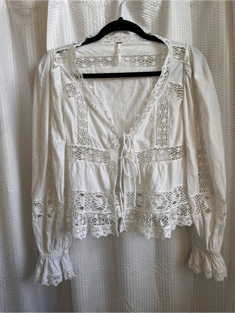 Free People Ivory Lace-Trim Peasant Blouse